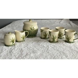 Roscher & Co. Bamboo Bay Collection 4 Cups,Sugar/Creamer Set, Cookie Jar.